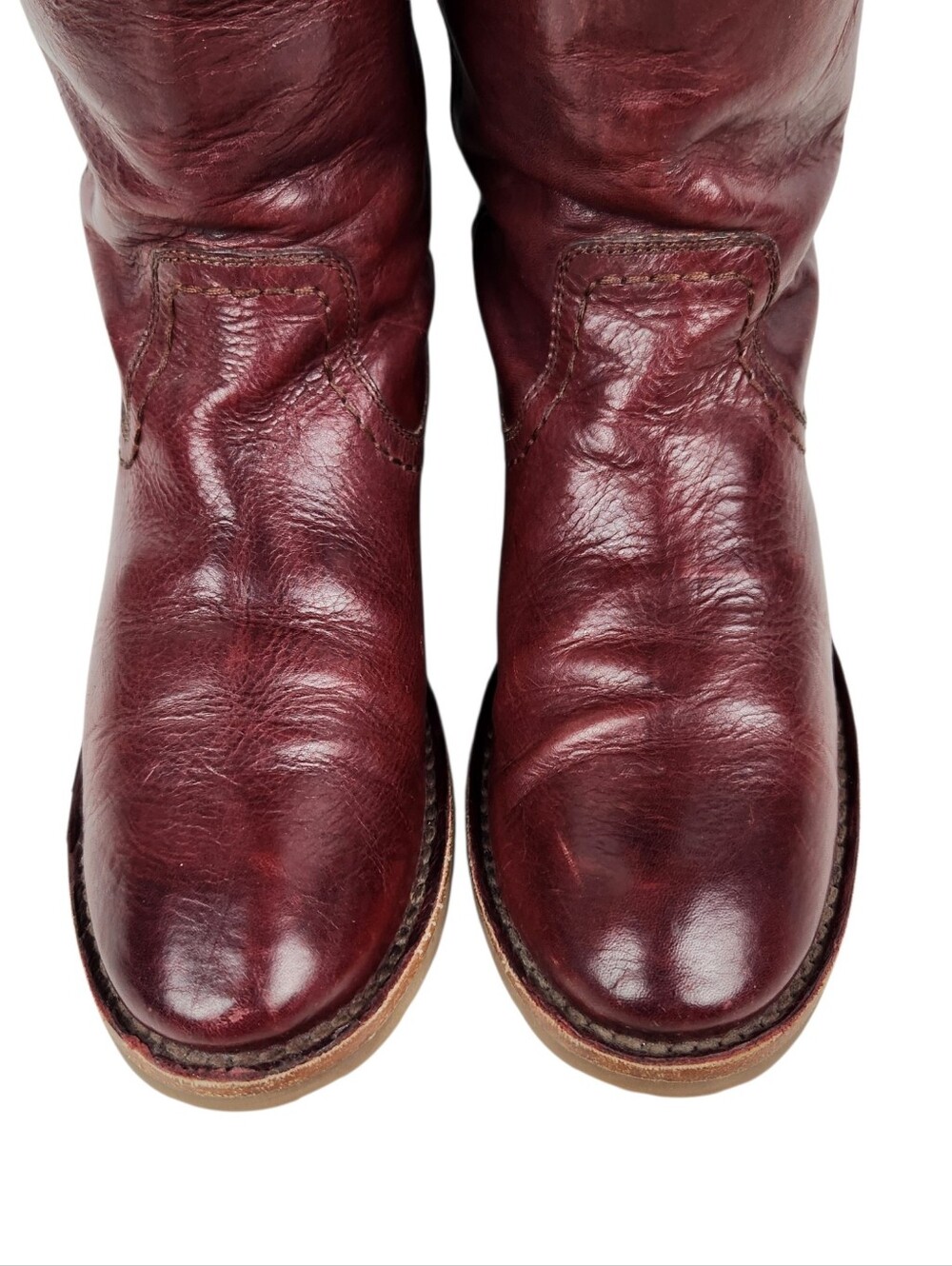 Frye Amelia Rogo Equestrian Tall Burgandy Cognac Leather Boots Womens Size 6 - Picture 9 of 16